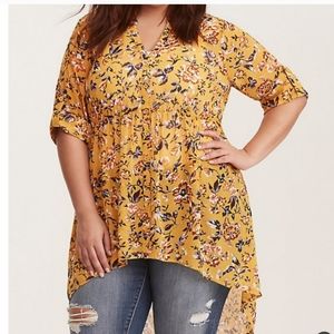 Torrid Lexie Yellow Floral Babydoll Chiffon High Low Tunic | 3 (3X)